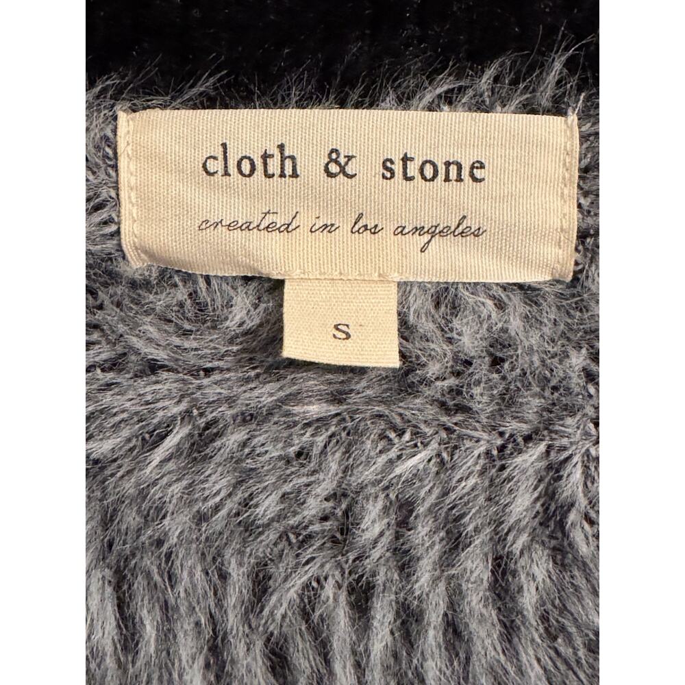 Cloth & Stone Fuzzy Cozy Cardigan Sz S Black-White Check Preppy Dark Academia - Picture 4 of 6